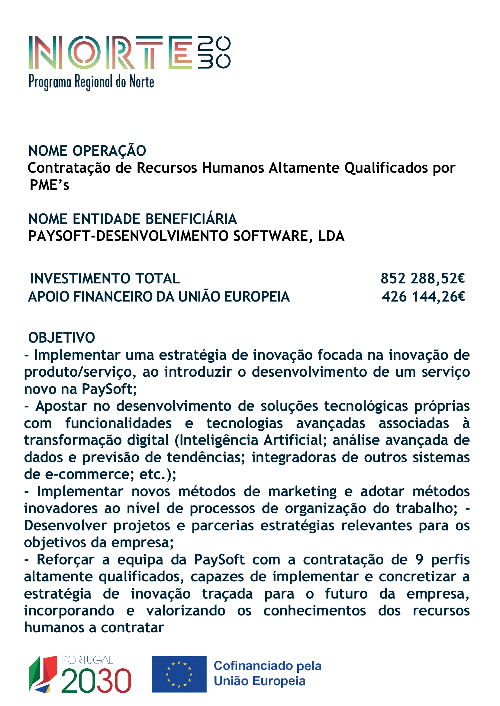 Cartaz Oficial da Operação NORTE2030 - Paysoft